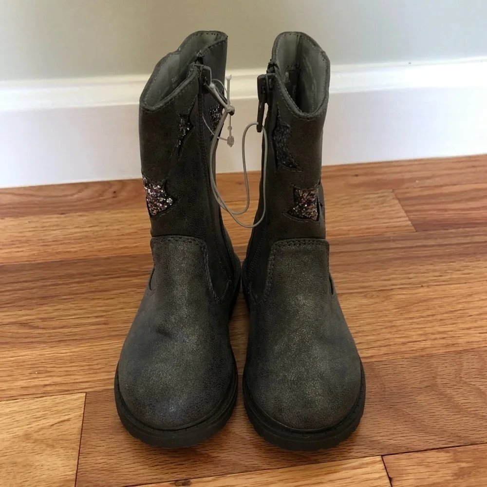 Cat & Jack Cowboy Boots Glitter Stars Grey 5